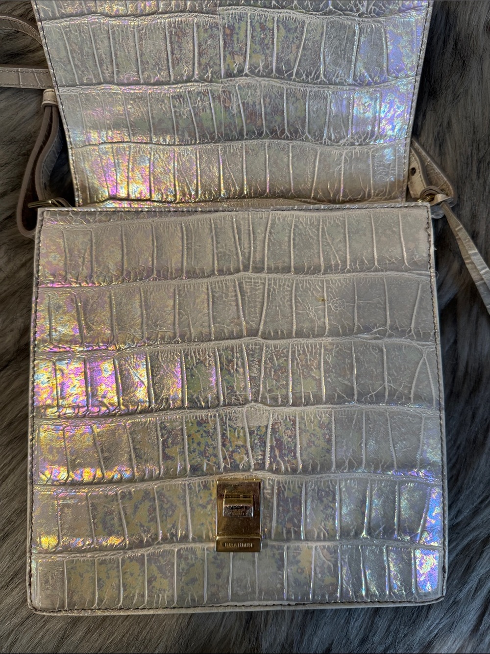 Brahmin Iridescent Pearl Croc-Embossed Crossbody Bag with Gold Hardware - Picture 14 of 16
